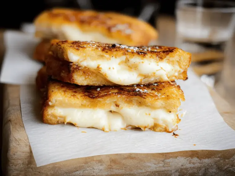 Delicious golden Italian Mozzarella in Carrozza with marinara dipping sauce and fresh basil, a comforting Italian recipe.