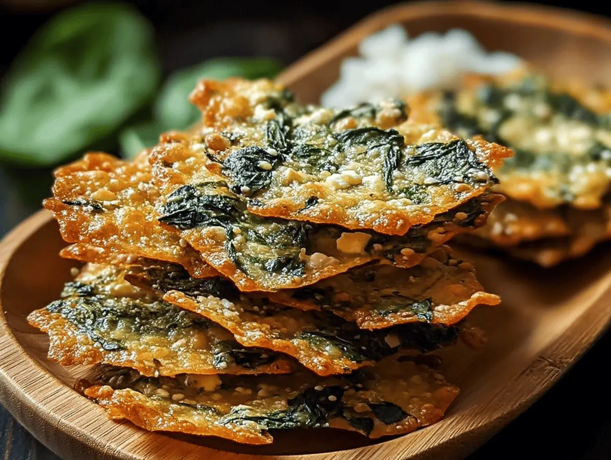 Delicious Mediterranean spinach and feta crisps served with tzatziki sauce, perfect for healthy snacking and gatherings.