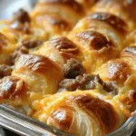 Delicious overnight croissant breakfast casserole with cheese and herbs, perfect for effortless mornings.