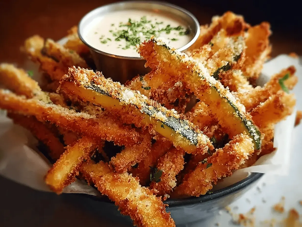 Crispy Parmesan zucchini fries served with marinara sauce, a healthy snack recipe